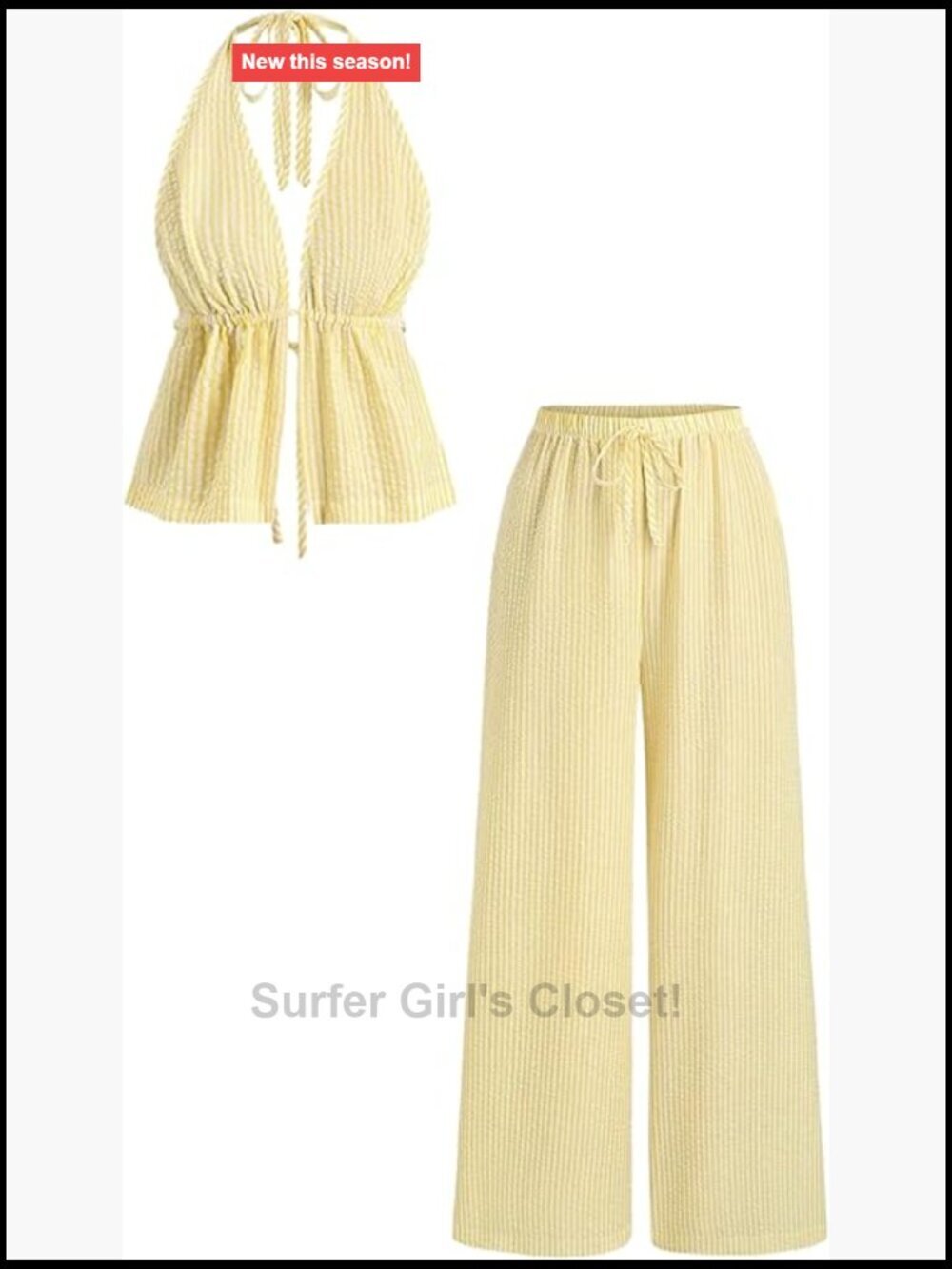 Striped Backless Halter Crop Top and Wide Leg Pants Matching Set Summer